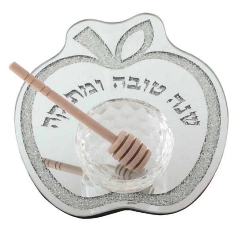 56188 כלי לדבש זכוכית עם אבנים צורת תפוח 21*18 ס"מ